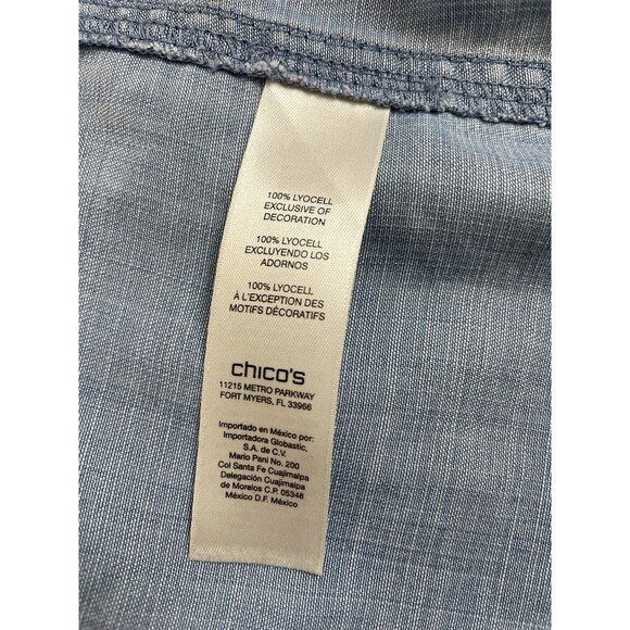 Chico's Size 1 Chambray Open Shirt Jacket Size Medium Roll Tab Sleeve - Picture 10 of 10